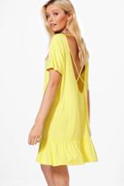 Boohoo Alana Caged Back Drop Hem Shift Dress Yellow