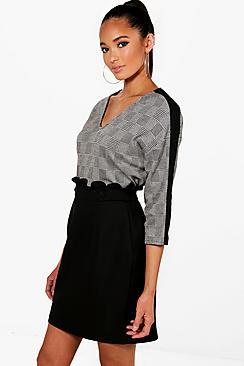 Boohoo Natalie Check Stripe Detail Top