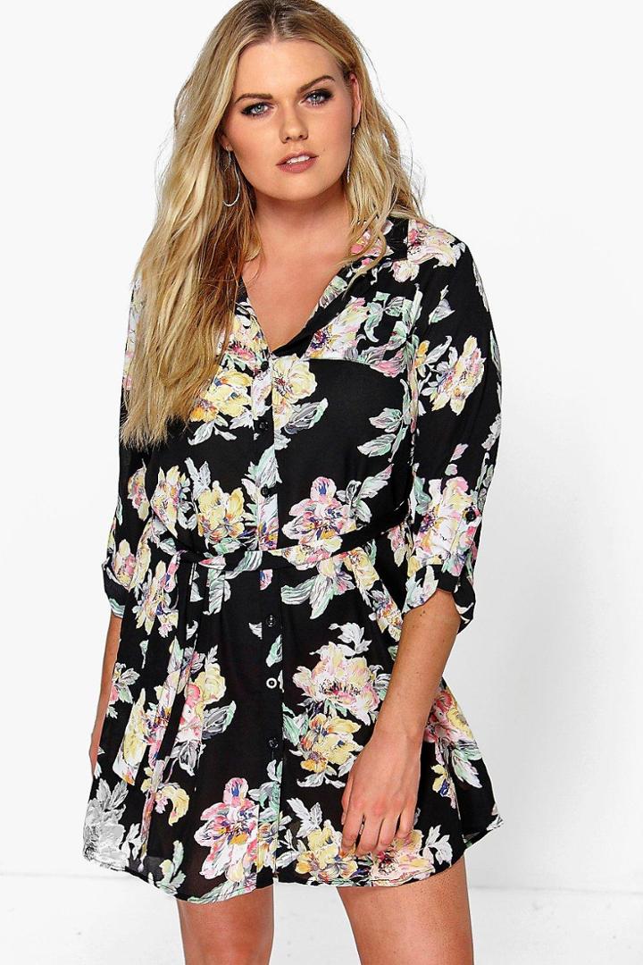 Boohoo Plus Eleanor Floral Shirt Dress Multi