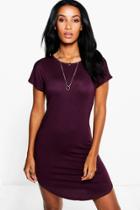 Boohoo Taylor Basic Curved Hem T-shirt Dress Merlot