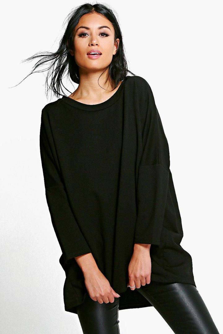 Boohoo Tess Oversized Batwing Sweatshirt Black