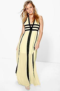 Boohoo Petite Zoe Contrast Panel Cut Out Detail Maxi Dress