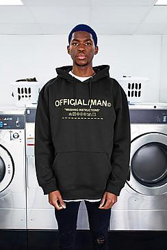 Boohoo Man Care Label Oversized Hoodie With Hood Print