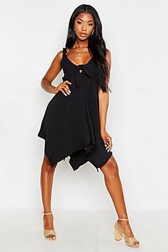 Boohoo Linen Look Ruffle Strap Hanky Hem Skater Dress