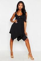 Boohoo Linen Look Ruffle Strap Hanky Hem Skater Dress