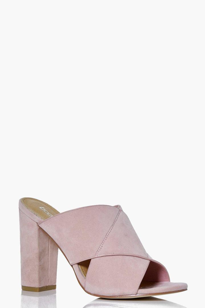 Boohoo Ivy Cross Strap Peeptoe Block Heel Mule Pink
