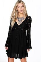 Boohoo Corded Lace Button Woven Smock Dress
