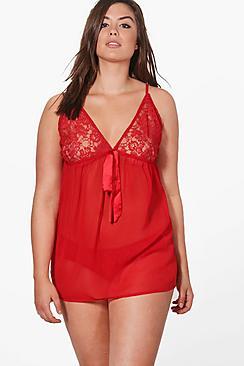 Boohoo Plus Georgie Lace And Chiffon Knicker Set