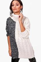 Boohoo Florence Cable Colour Block Roll Neck Jumper