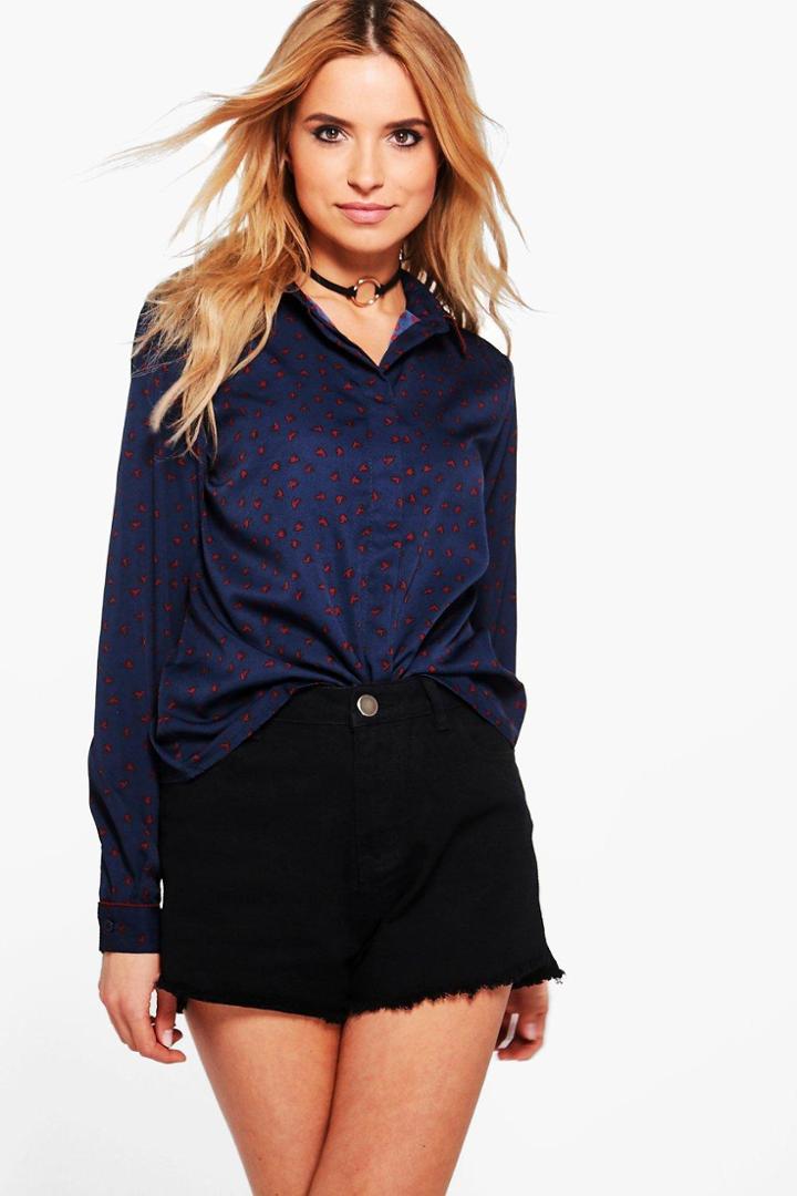 Boohoo Lucia Collar & Cuff Detail Shirt Navy
