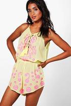 Boohoo Maise Boutique Neon Embroidered Beach Playsuit