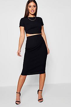 Boohoo Petite Laura Basic Midi Rib Bodycon Skirt
