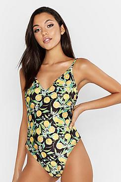 Boohoo Tall Fruit Print Swimsuit