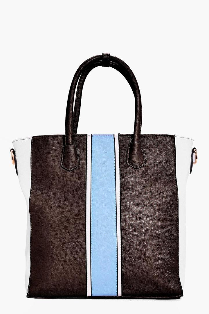 Boohoo Mya Colourblock Stripe Day Bag Brown