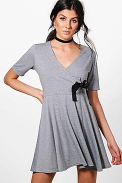 Boohoo Eyelet Detail Wrap Dress