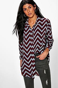 Boohoo Julia Zig Zag Print Oversized Shirt