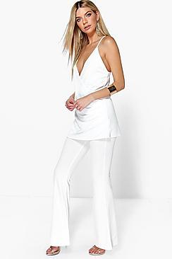 Boohoo Sara Draped Top & Flared Trouser Co-ord Set