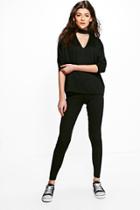 Boohoo Amelia Choker Batwing Top & Legging Black