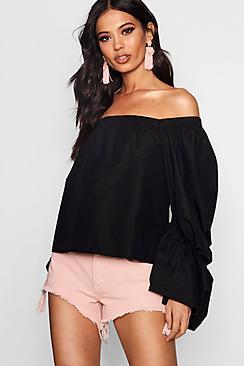 Boohoo Brooke Ruched Sleeve Blouse