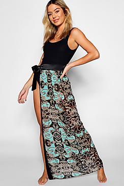 Boohoo Petite Scarf Print Satin Tie Beach Sarong
