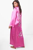 Boohoo Mia Boutique Embroidered Oriental Beach Kimono Pink
