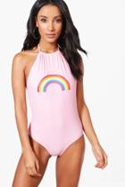 Boohoo Cancun Rainbow Bathing Suit Pink
