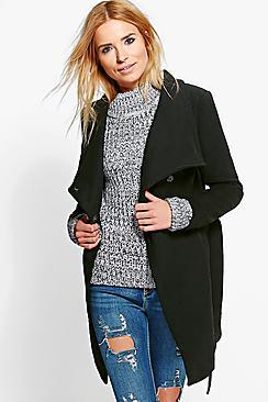 Boohoo Libby Belted Longline Wool Look Coat