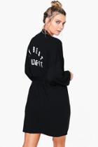 Boohoo Heidi Best Outfit Slogan Dressing Gown Black