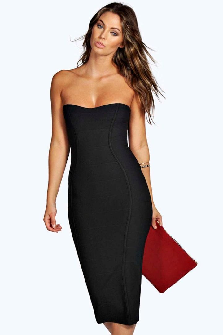 Boohoo Gia Bandeau Bandage Midi Bodycon Dress Black