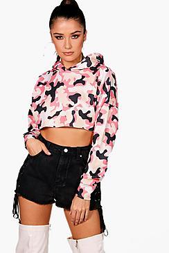 Boohoo Nadia Camo Cropped Sweat