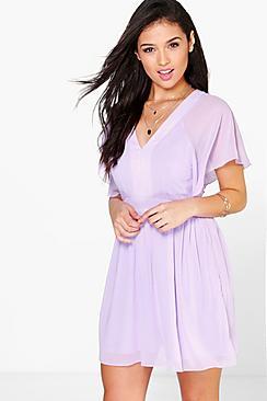 Boohoo Alison Chiffon Angel Sleeve Skater Dress