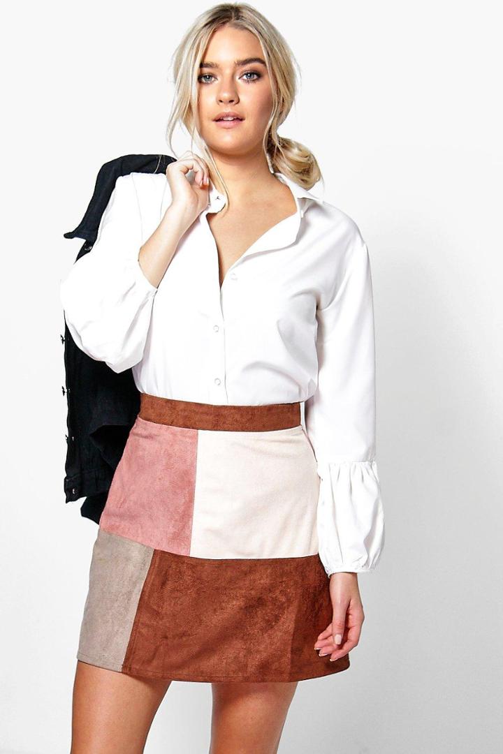Boohoo Belle Patchwork Suedette A Line Mini Skirt Blush