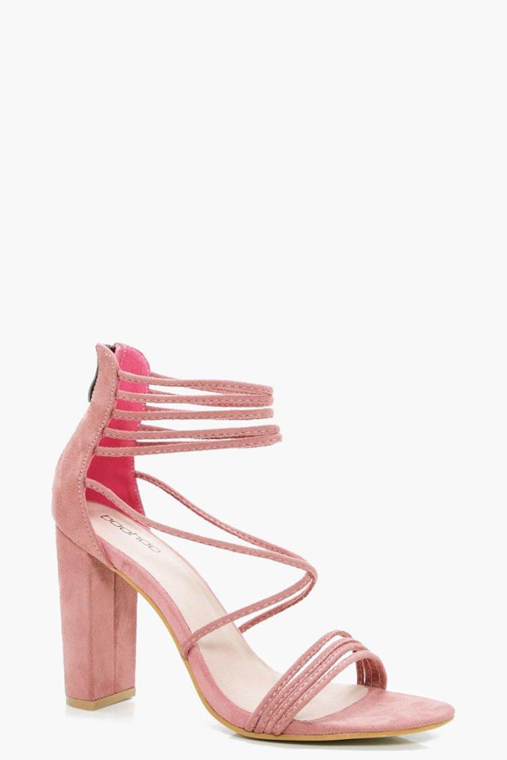 Boohoo Imogen Multi Strap Block Heel Blush