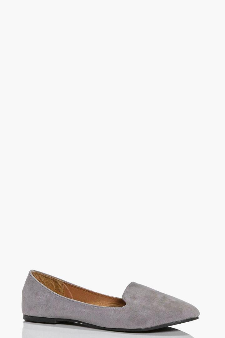 Boohoo Keira Suedette Tab Top Slipper Flat Grey