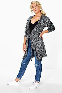 Boohoo Erin Midi Length Marl Belted Cardigan