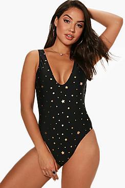 Boohoo Hawaii Gold Star Scoop Swimsuit