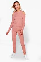 Boohoo Ella Cold Shoulder Keyhole Top And Legging Set
