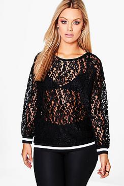 Boohoo Plus Hailey Lace Sports Trim Top