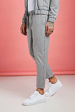Boohoo Mini Check Smart Jogger Cropped Trouser