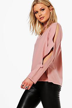 Boohoo Callie Split Sleeve Choker Blouse