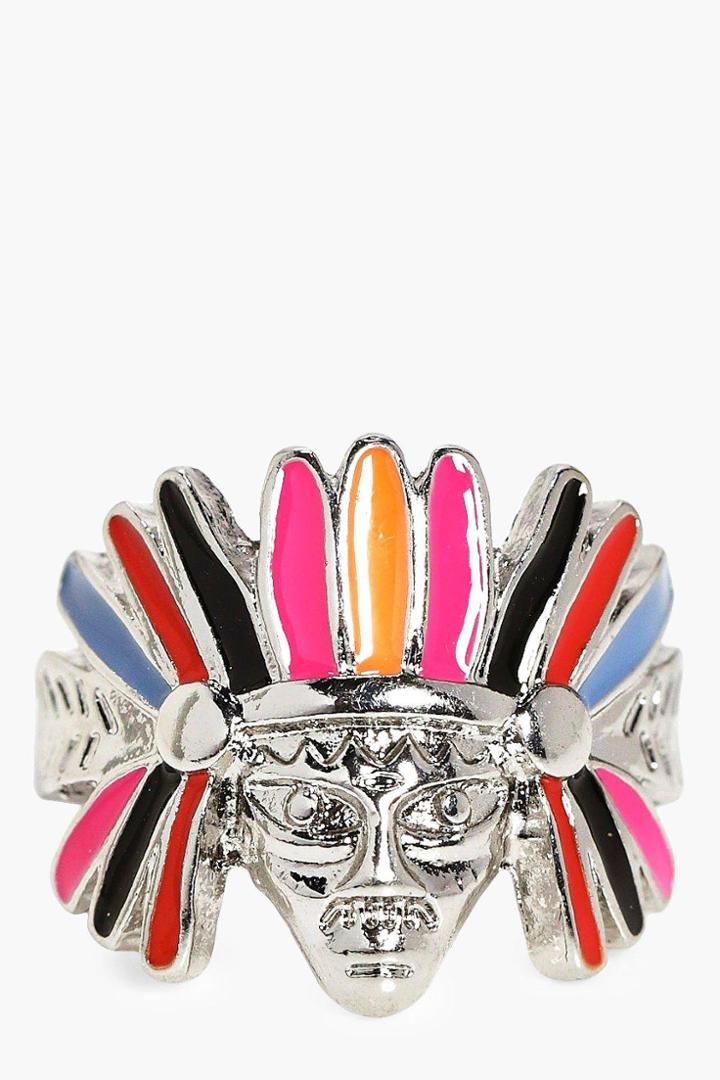 Boohoo Layla Feather Headdress Navajo Boho Ring Silver