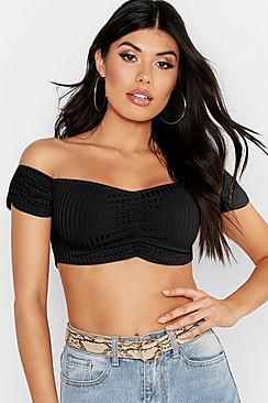 Boohoo Jumbo Rib Ruched Front Bandeau