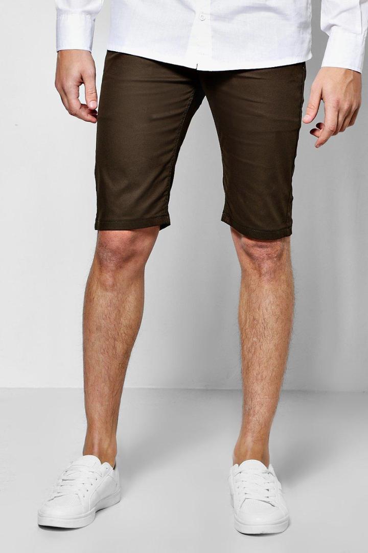 Boohoo Skinny Stretch Chino Shorts Khaki