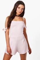 Boohoo Frey Gingham Playsuit Pink