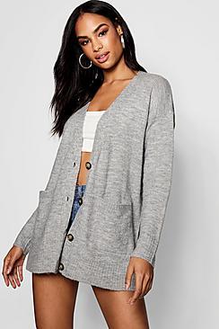 Boohoo Mia Loose Fit Button Through Cardigan