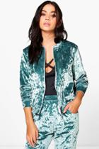 Boohoo Sarah Crushed Velvet Bomber Sage