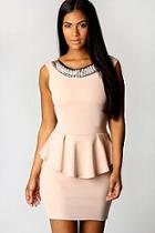 Boohoo Tiffany Embellished Neck Peplum Dress