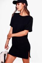 Boohoo Petite Lana Split Side Oversized T-shirt Dress Black