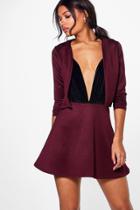 Boohoo Sinead Scuba Crop Jacket & Mini Skirt Co-ord Wine