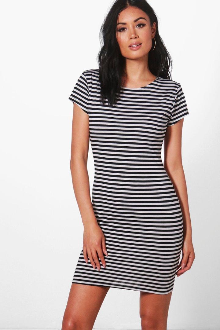 Boohoo Anna Cap Sleeve Stripe Bodycon Dress Multi